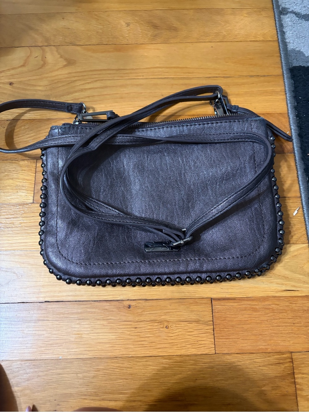 Jessica Simpson Dark Brown Stud-Trim Leather Crossbody